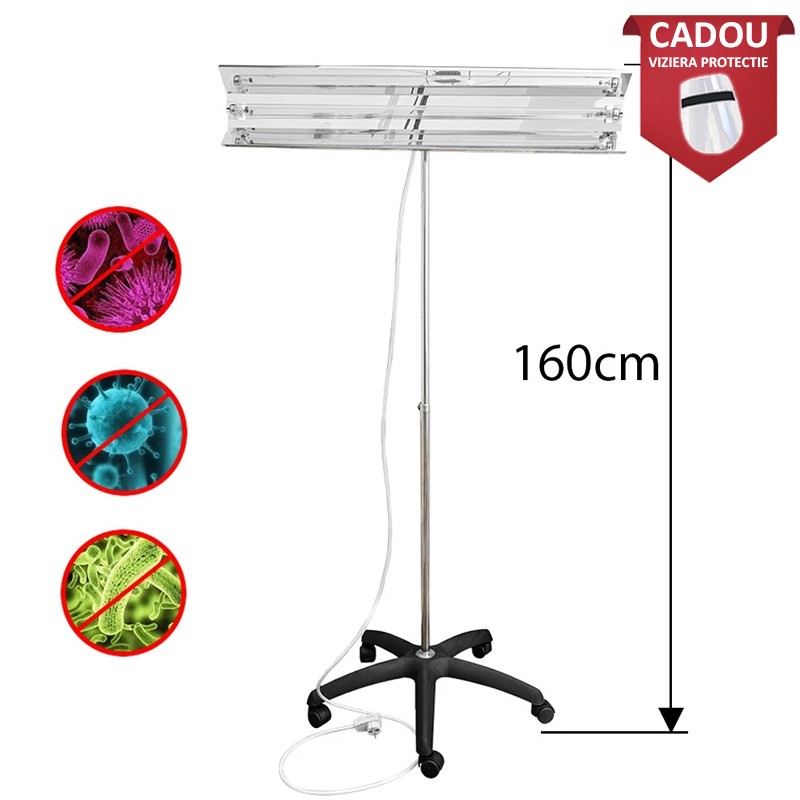 Lampa bactericida uvc 30w, orientabila, portabila cu stativ telescopic, sterilizare 30 mp, reflector