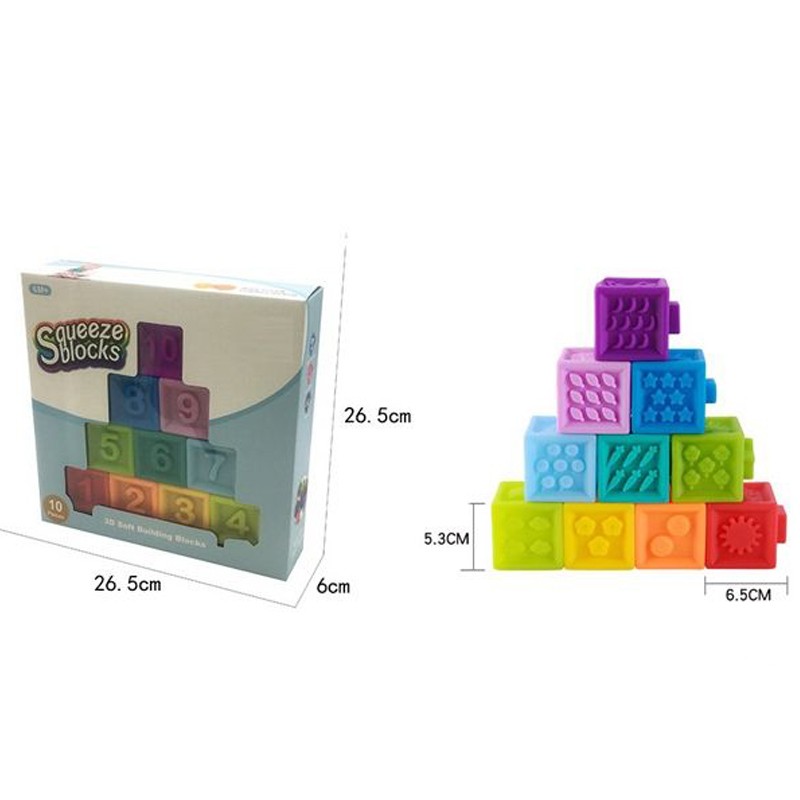 Cuburi senzoriale copii, silicon moale, multicolor, 5.3 x 6.5 cm, set 10 bucati