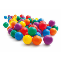 Set 100 mingi multicolore plastic, diametru 5.5 cm, pentru spatiu de joaca, cort sau piscine