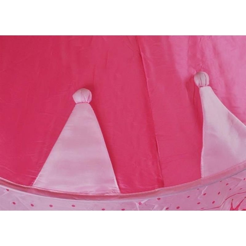 Cort de joaca tip castel, imprimeu buline si coronite, 105x135 cm, husa depozitare, roz