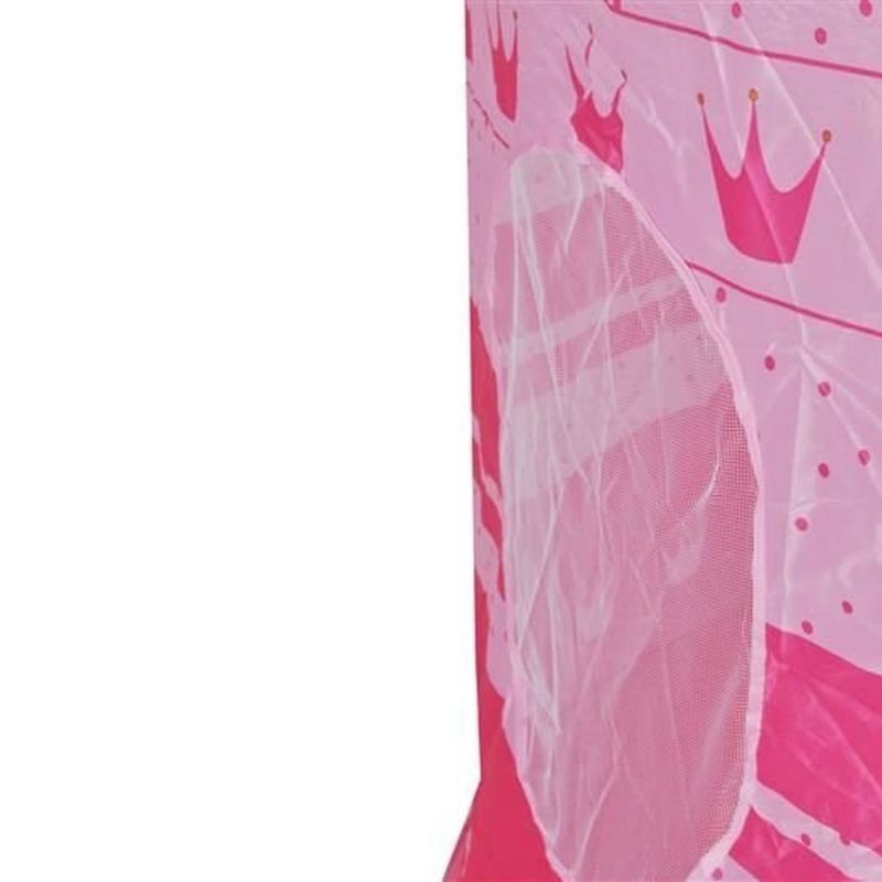 Cort de joaca tip castel, imprimeu buline si coronite, 105x135 cm, husa depozitare, roz