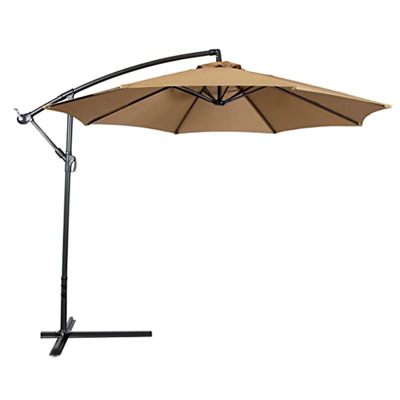 Umbrela de gradina diametru 300 cm, suport tip picior, reglabila, impermeabila, cadru otel, tan