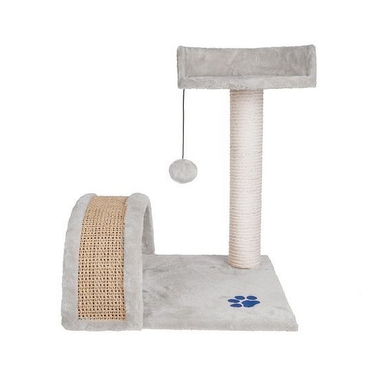 Ansamblu de joaca multifunctional pentru pisici, 2 nivele, funie sisal, inaltime 50 cm, gri