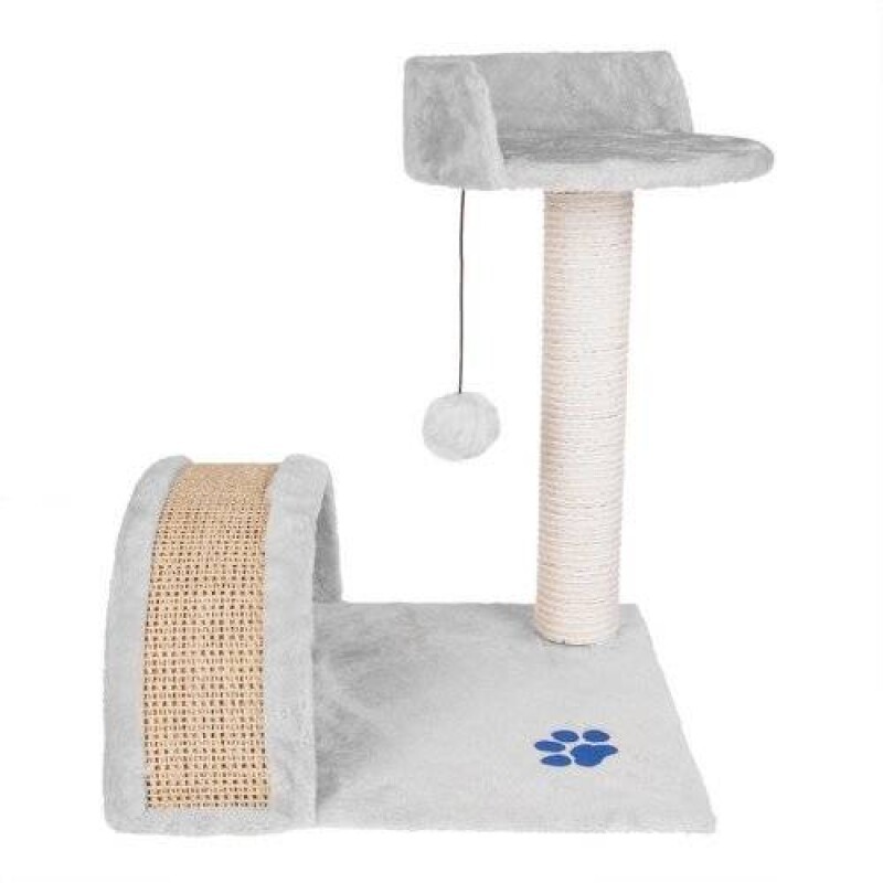 Ansamblu de joaca multifunctional pentru pisici, 2 nivele, funie sisal, inaltime 50 cm, gri