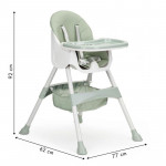 Scaun de masa pentru bebelusi, model 2 in 1, centuri siguranta, tavita, 92x77x62 cm, verde