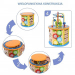 Cub activitati educative copii, 8 in 1, ceas, labirinturi, abac, forme geometrice, multicolor, lemn