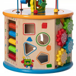 Cub activitati educative copii, 8 in 1, ceas, labirinturi, abac, forme geometrice, multicolor, lemn
