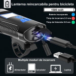 Set far si stop pentru bicicleta, lumina led, 4 moduri iluminare, microusb, ipx7,1500mah