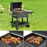 Gratar bbq pe carbune, capac rabatabil cu termometru, roti transport, 115x46x106 cm, grill 61.5x46x51 cm