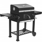 Gratar de gradina mobil, termometru si recipient cenusa, grill xxl cu 2 rafturi pliabile, 115x46x106 cm