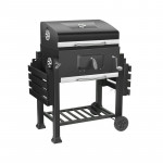 Gratar de gradina mobil, termometru si recipient cenusa, grill xxl cu 2 rafturi pliabile, 115x46x106 cm
