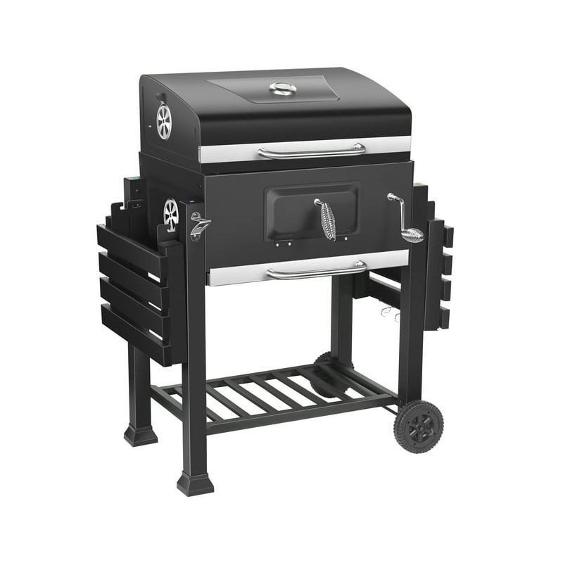 Gratar de gradina mobil, termometru si recipient cenusa, grill xxl cu 2 rafturi pliabile, 115x46x106 cm