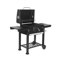 Gratar de gradina mobil, termometru si recipient cenusa, grill xxl cu 2 rafturi pliabile, 115x46x106 cm