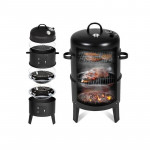 Gratar pe carbuni 3 in 1, capac cu termometru, 2 usi, 3 compartimente cu afumatoare/grill/gatire la abur, 40x40x80 cm
