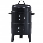 Gratar pe carbuni 3 in 1, capac cu termometru, 2 usi, 3 compartimente cu afumatoare/grill/gatire la abur, 40x40x80 cm