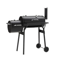 Gratar bbq pentru carbuni, 2 compartimente, grill si afumatoare, raft, horn, roti transport, termometru