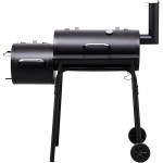 Gratar bbq pentru carbuni, 2 compartimente, grill si afumatoare, raft, horn, roti transport, termometru