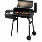 Gratar bbq pentru carbuni, 2 compartimente, grill si afumatoare, raft, horn, roti transport, termometru