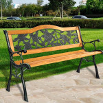 Banca gradina, sezut si spatar lemn, model floral, structura otel, 125x51x76 cm