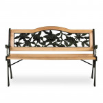 Banca gradina, sezut si spatar lemn, model floral, structura otel, 125x51x76 cm