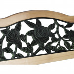 Banca gradina, sezut si spatar lemn, model floral, structura otel, 125x51x76 cm