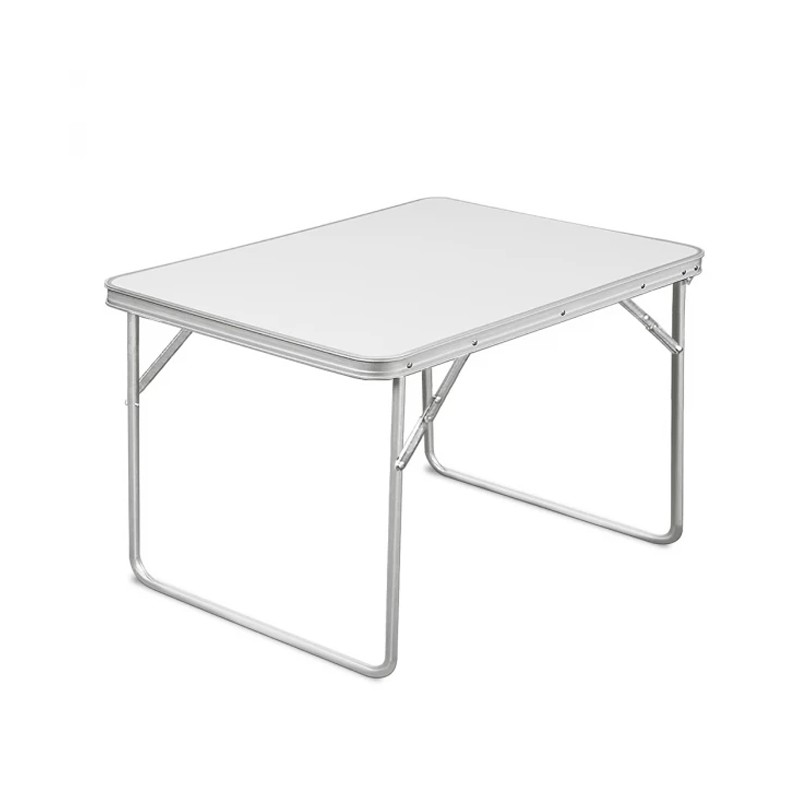 Masa pliabila pentru camping, 80x60x70 cm, blat laminat, cadru aluminiu, alb gri