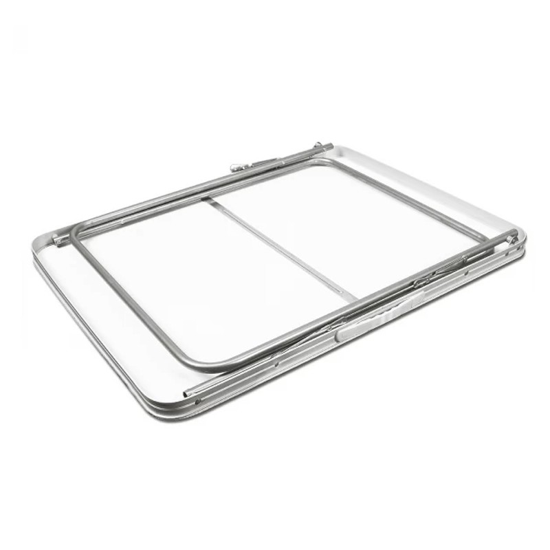 Masa pliabila pentru camping, 80x60x70 cm, blat laminat, cadru aluminiu, alb gri