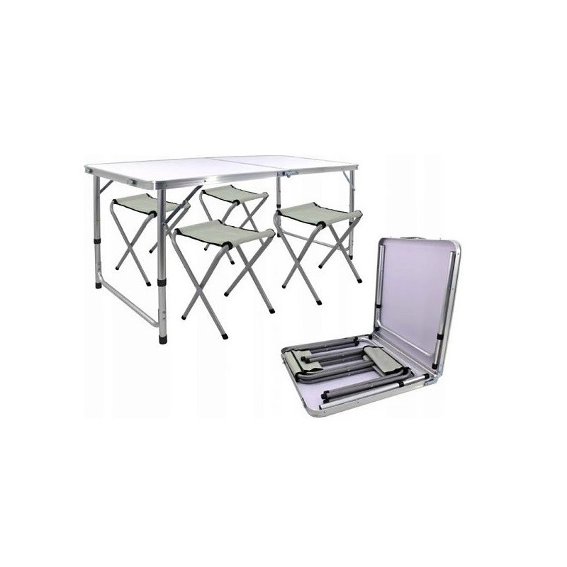 Set masa cu 4 scaune pentru camping, inaltime masa reglabila, 120x60x70/62/55 cm, aluminiu