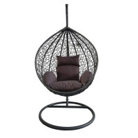 Fotoliu suspendat oval, perna si tetiera, structura otel, gri antracit/maro, 103x107x195 cm