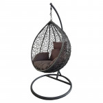 Fotoliu suspendat oval, perna si tetiera, structura otel, gri antracit/maro, 103x107x195 cm