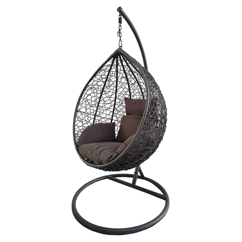 Fotoliu suspendat oval, perna si tetiera, structura otel, gri antracit/maro, 103x107x195 cm