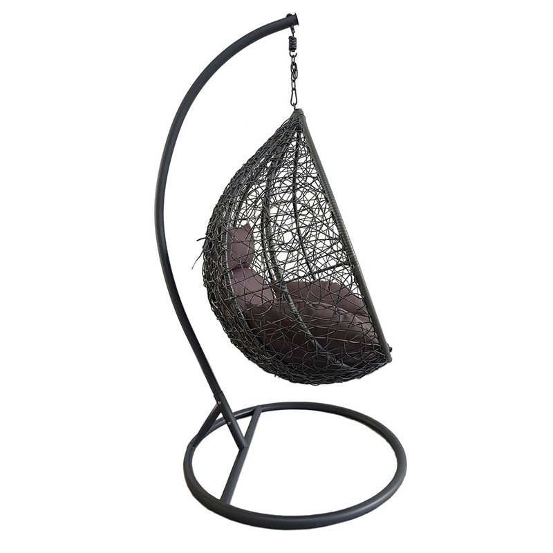 Fotoliu suspendat oval, perna si tetiera, structura otel, gri antracit/maro, 103x107x195 cm