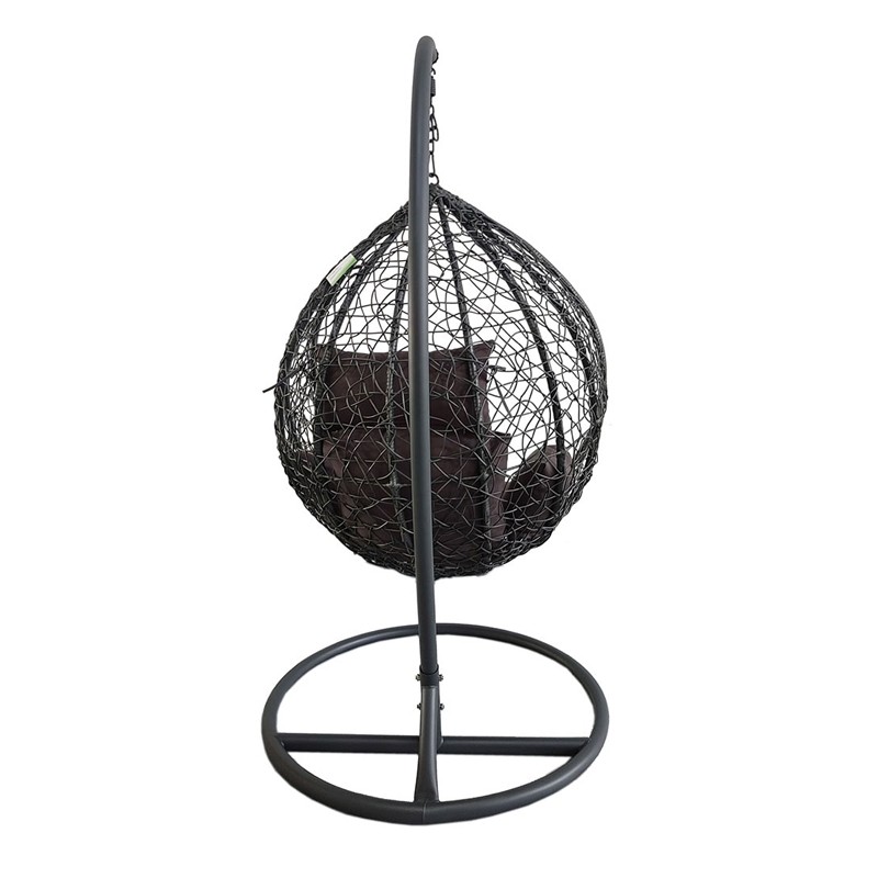 Fotoliu suspendat oval, perna si tetiera, structura otel, gri antracit/maro, 103x107x195 cm