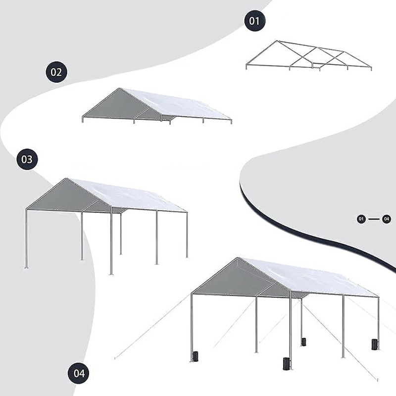 Carport pavilion auto, 3 x 6 x 2.5 m, cadru otel, copertina din polietilena, impermeabil, 180g/mp, gri