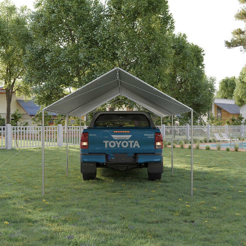 Carport pavilion auto, 3 x 6 x 2.5 m, cadru otel, copertina din polietilena, impermeabil, 180g/mp, gri