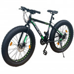 Bicicleta fat bike, roti 26 inch, cadru 17 inch, schimbator shimano, 21 viteze, frane pe disc, negru/verde