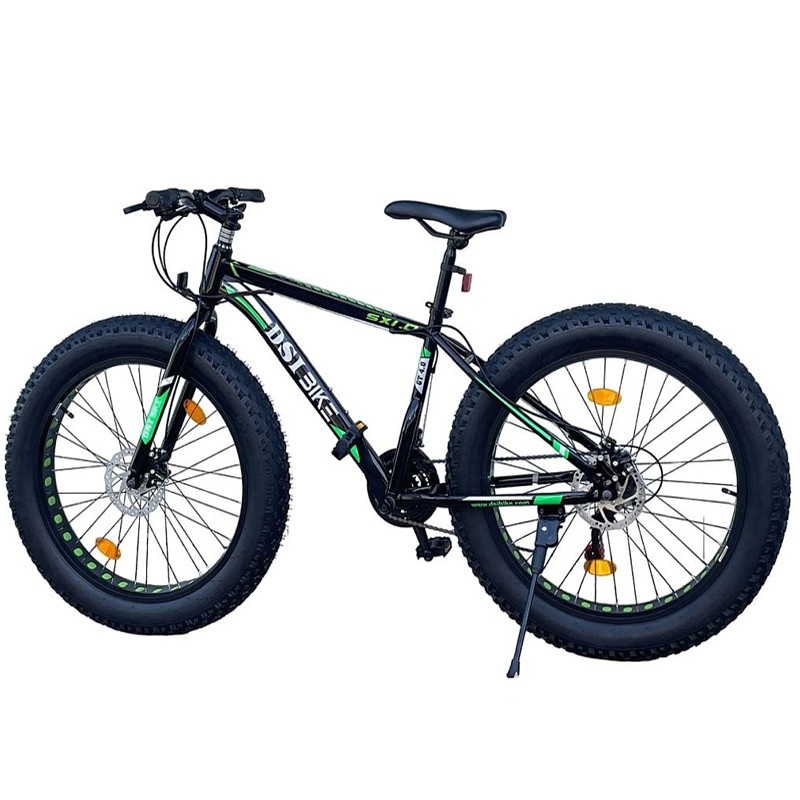 Bicicleta fat bike, roti 26 inch, cadru 17 inch, schimbator shimano, 21 viteze, frane pe disc, negru/verde