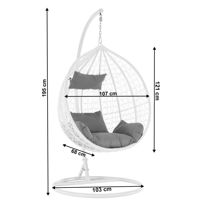 Fotoliu suspendat tip cuib, structura otel, perne incluse, alb/gri, 103x107x195 cm