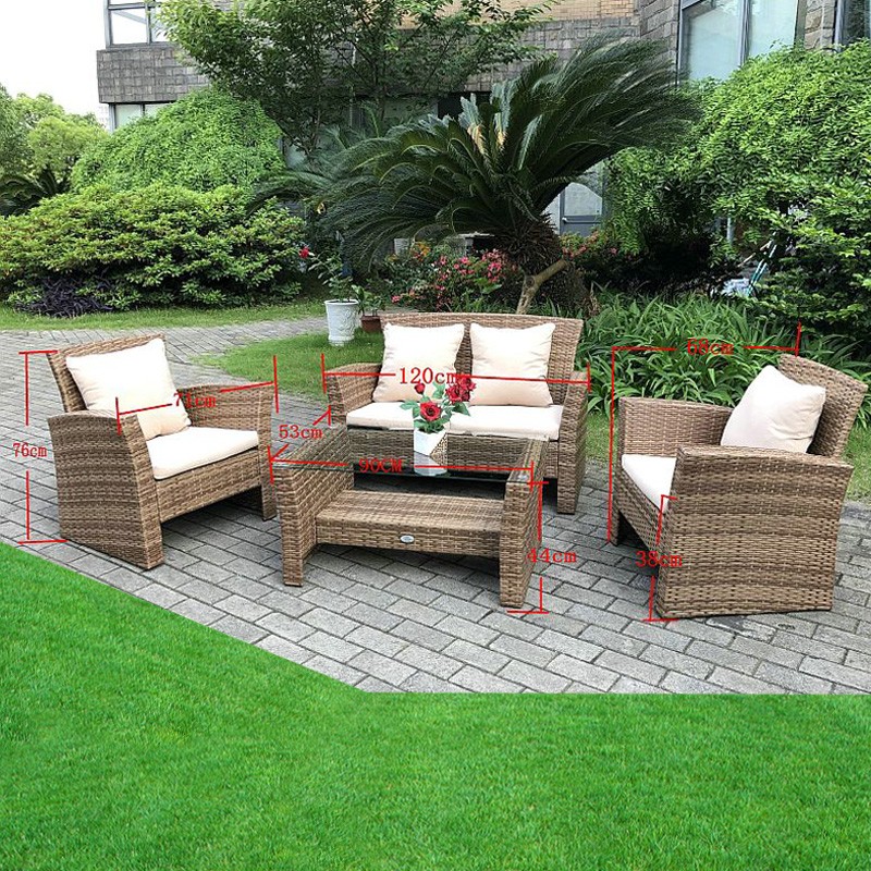 Set mobilier gradina santorini, 4 piese, fotolii, canapea, masuta de cafea, poliratan bej