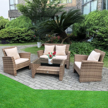 Set mobilier gradina santorini, 4 piese, fotolii, canapea, masuta de cafea, poliratan bej