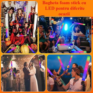 Bagheta foam stick cu led, accesoriu petrecere si festival, lungime 46 cm culoare albastru