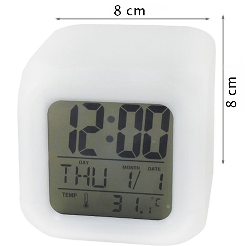 Ceas digital led, 8 melodii, 7 culori, alarma, temperatura, calendar, data