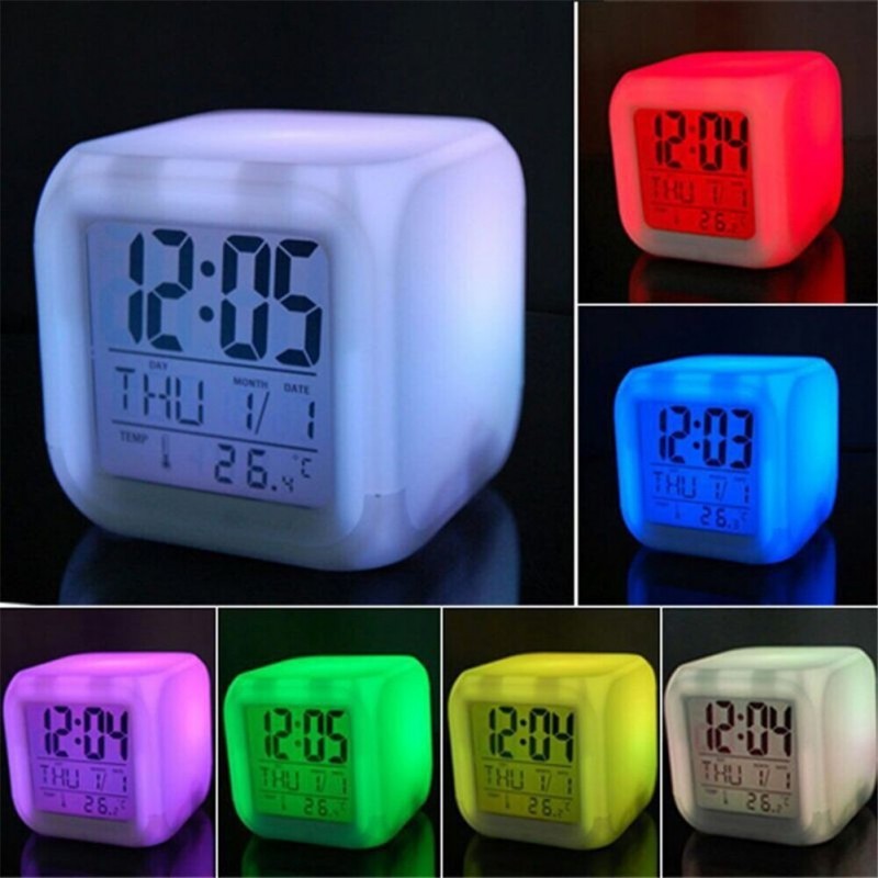 Ceas digital led, 8 melodii, 7 culori, alarma, temperatura, calendar, data