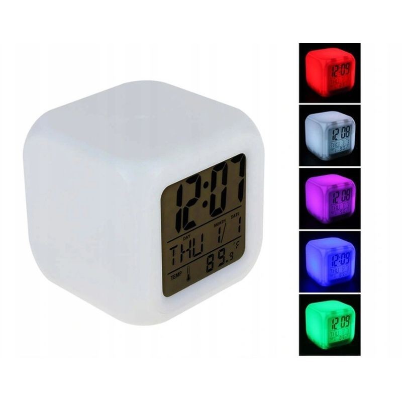 Ceas digital led, 8 melodii, 7 culori, alarma, temperatura, calendar, data