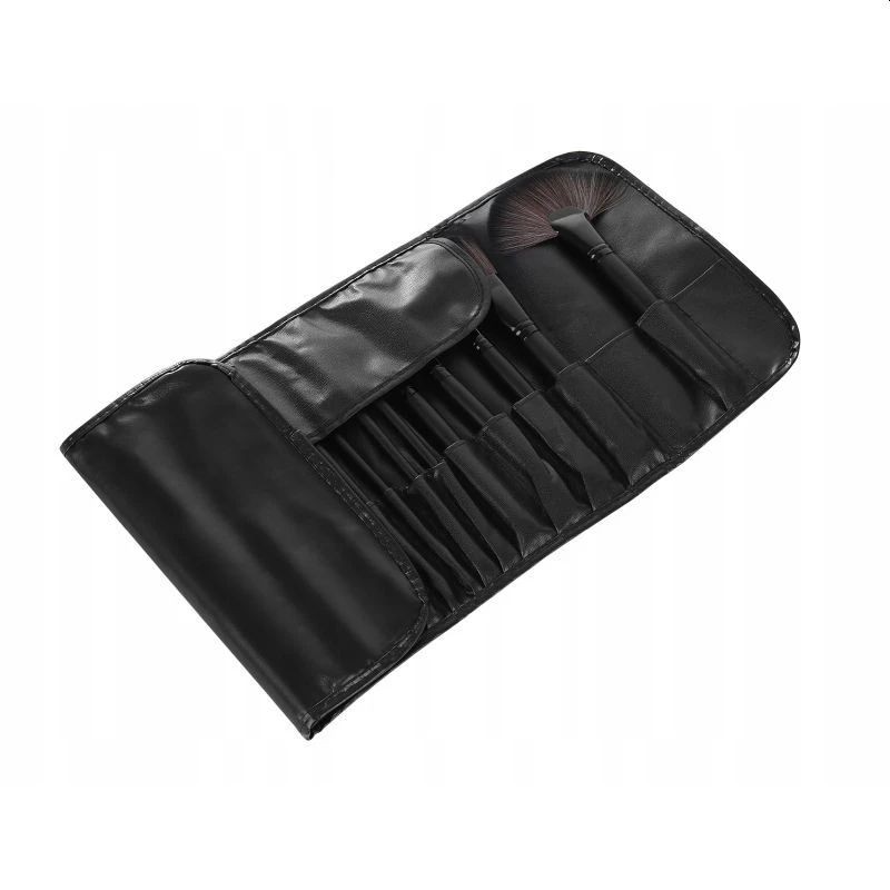 Set 24 pensule profesionale pentru make-up, par sintetic, husa piele ecologica, negru