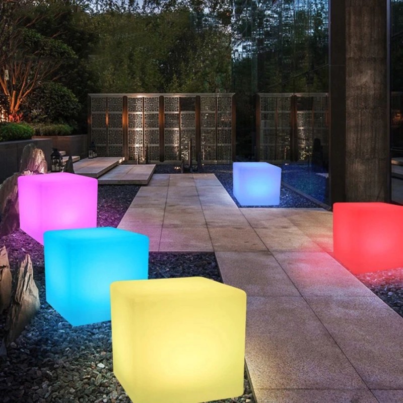 Taburet tip cub iluminat led, 40x40 cm, 16 culori, 4 moduri, control telecomanda