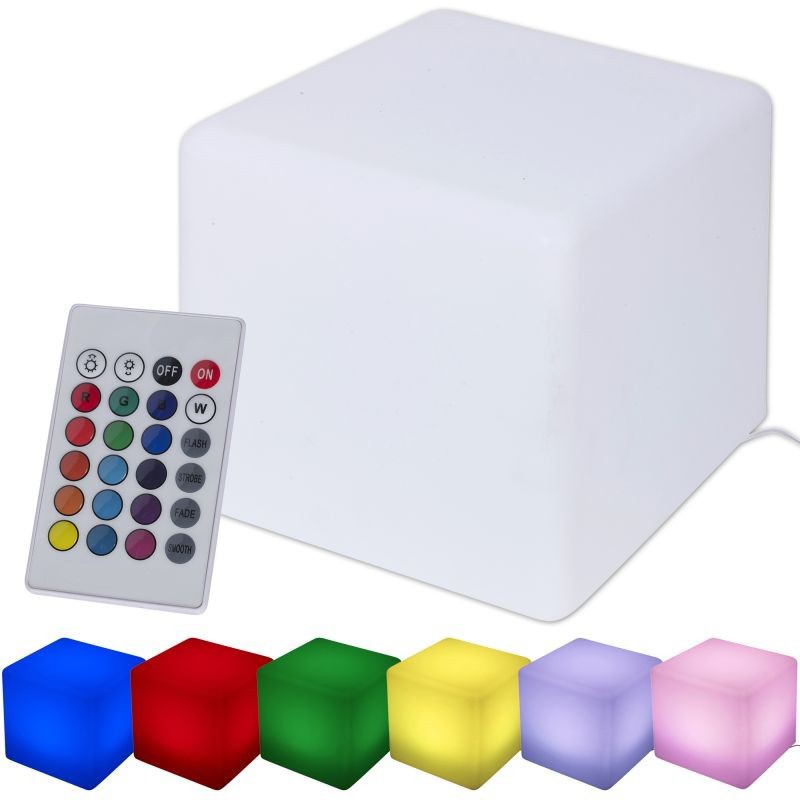 Taburet tip cub iluminat led, 40x40 cm, 16 culori, 4 moduri, control telecomanda