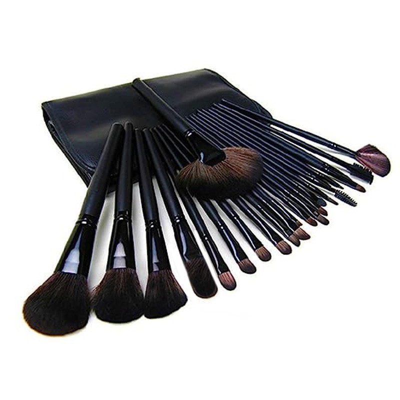 Set 24 pensule make-up, diferite dimensiuni, husa piele ecologica, negru
