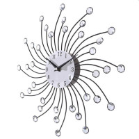 Ceas de perete cu cristale, 50 cm, mecanism quartz, cifre arabe, argintiu