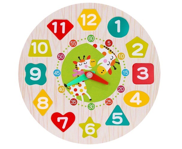Ceas educativ pentru copii, puzzle lemn cifre limba engleza, +3 ani